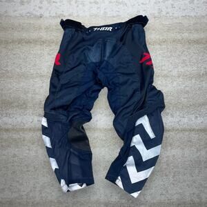 Vintage Y2K Thor Motocross Pants 32x26 Baggy Wide Leg Fit Navy Blue White Red
